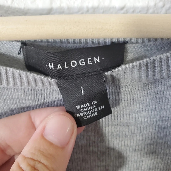 HALOGEN Plaid Ruffle Sleeve Sweater Gray Blue Size L - Picture 5 of 8